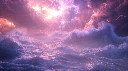 Fototapeta premium Alien Ocean Odyssey: A Celestial Cosmos 3D Render of Dramatic Waves Lit by Supernova; Ultra-Detailed, Cinematic Lightning