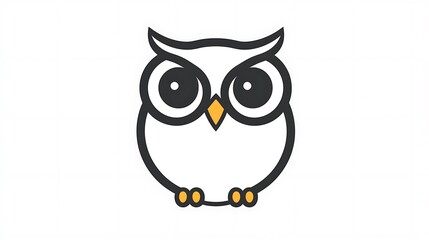 Naklejka premium Simplistic owl head outline with minimal eye details, featuring just a curved line for the head and two small circles for the eyes, set against a solid white background. Focus on clean shapes,