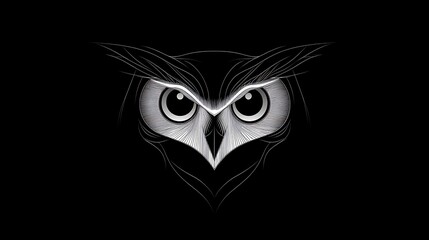 Obraz premium Simplistic owl line art with a focus on symmetry, smooth lines for wings and head, and large, evenly spaced eyes, set against a plain black background. Strong contrast, clean and precise linework,
