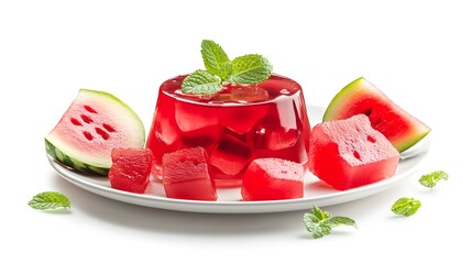 Refreshing watermelon jelly dessert with fresh mint garnish