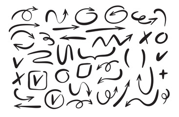 doodle arrows, black and white, hand drawn elements , vector