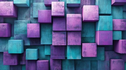 Colourful 3D Mosaic Cubes Wall. Futuristic Tech Background Design