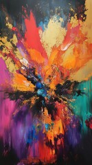 A stunning abstract painting featuring a vibrant explosion of colors and dynamic brushstrokes, creating a captivating visual impact.