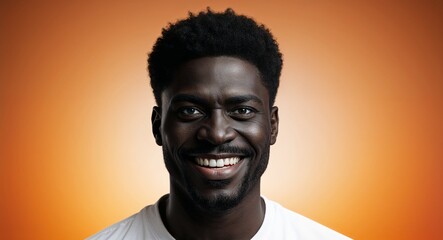 Obraz premium Black man with deep set eyes smirking orange gradient background
