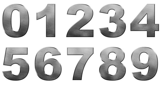 Set of numbers 0-9, brushed steel numbers