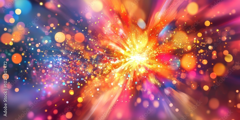 Poster a dynamic and vibrant abstract background featuring colorful light bursts and bokeh effects, perfect