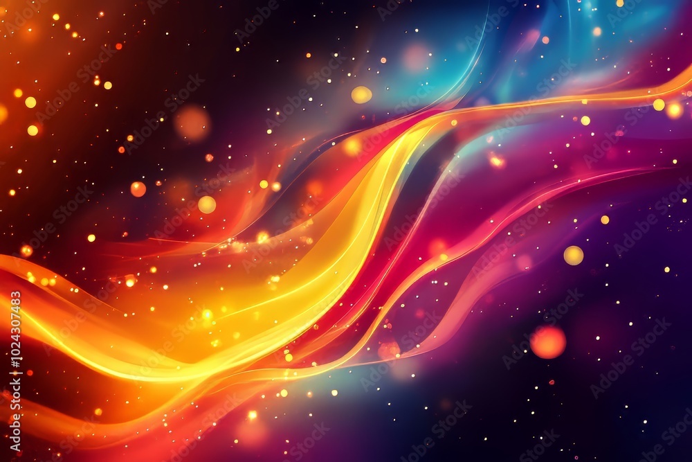Poster A dynamic abstract background featuring colorful light streaks and bokeh effects, perfect for modern digital art and design projects.
