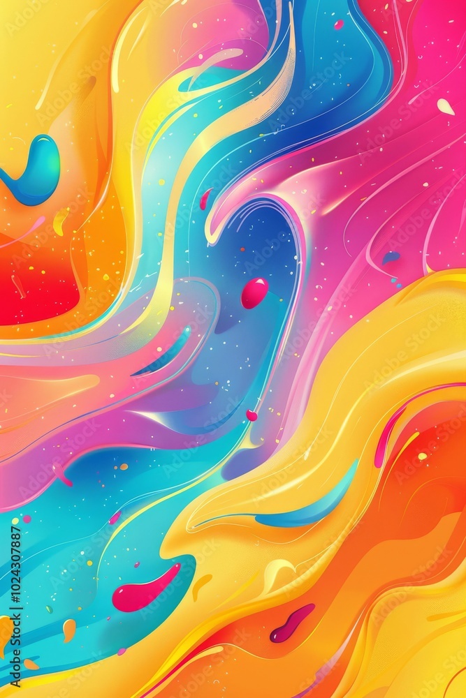 Poster A colorful abstract painting with a blue, yellow, and orange swirl