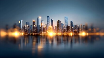 Fototapeta premium Glowing Futuristic City Skyline at Night with Modern High Rise Buildings and Illuminated Lights This image depicts a sleek technologically advanced cityscape with skyscrapers towers
