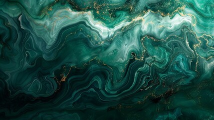 Fototapeta premium Abstract Green and Gold Swirling Marble Pattern