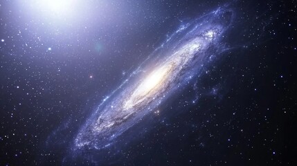 Fototapeta premium Celestial Cosmos: 3D Render of Distant Galaxy with Intricate Spiral Arms and Brightly Shining Stars in Night Sky