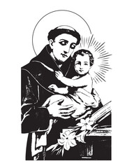 Saint Anthony with Child Jesus vector catholic religious Illustration