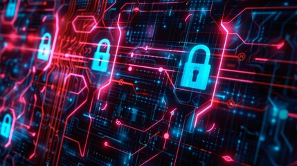 Obraz premium Abstract background with cyber security motifs.