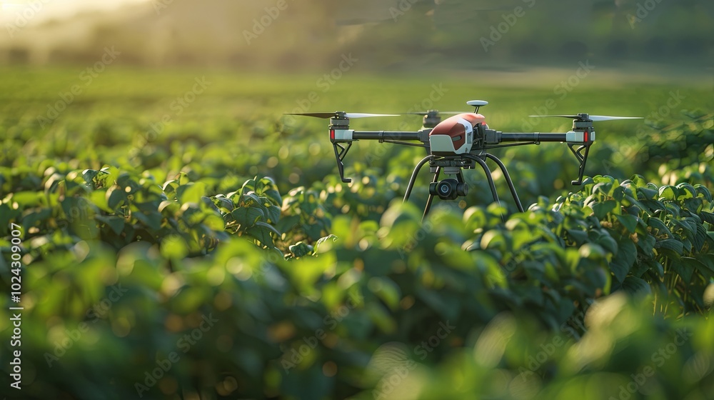 Poster Drones and sensors actively monitor crops on a high-tech farm, enhancing agricultural practices and promoting better yields. Generative AI