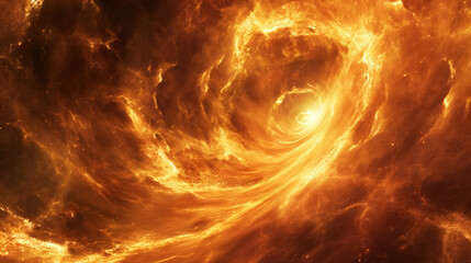Obraz premium Intense cosmic swirl of bright, fiery orange light, resembling a vortex or nebula, representing energy, movement, and the power of the universe.