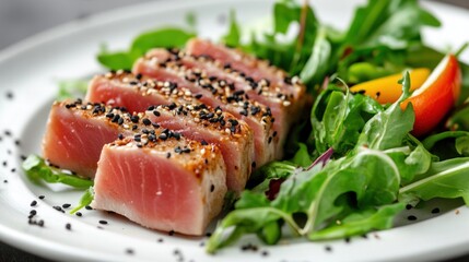 Seared Tuna Salad with Sesame Seeds and Greens