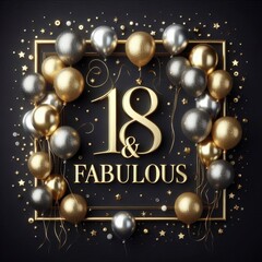 Elegant celebration of turning 18 with gold and silver balloons and a stunning backdrop.