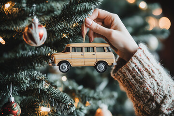 A woman decorating christmas tree, Christmas tree decorations, close up shot of hand decorating christmas tree 