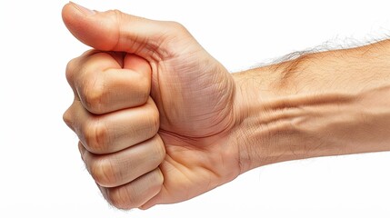 Close-up of a man's fist with thumb extended