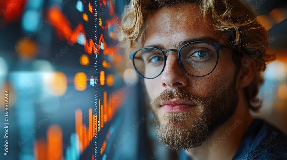 Aufkleber a young businessman with a beard and glasses looks confidently at the camera while standing in front