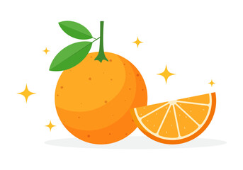 Flat orange fruit clipart border decoration with sparkle flat illustration