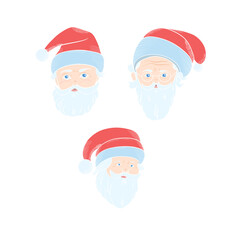 Merry Christmas and happy new year cute Santa Claus collection. Holiday  characters set. Vector illustration. Greeting card 