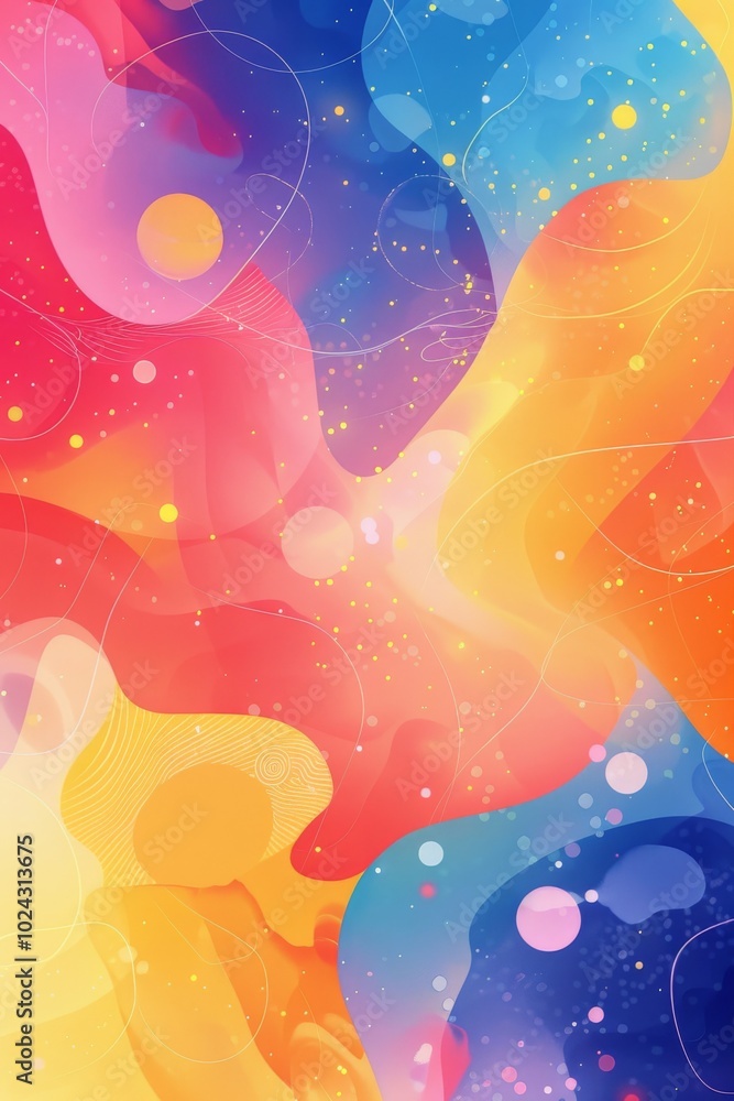 Poster A colorful, abstract background with a yellow and orange swirl. The background is filled with bright colors and has a sense of movement