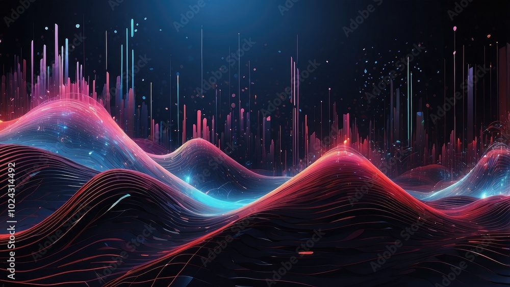Aufkleber a digital background with abstract elements representing tech, ai, and data, featuring audio waves a