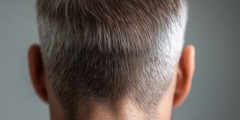 Fototapeta premium Close-up of a man's short haircut with natural gray highlights.