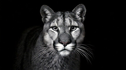 Obraz premium An elegant black and white shot of puma in a dark setting 