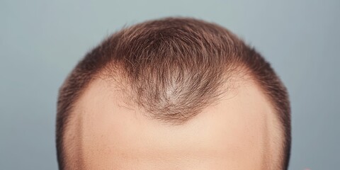 Obraz premium Close-up of a young Caucasian male with thinning hair against a light blue background.