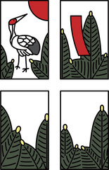 1月のカラーシンプル花札アイコンセット