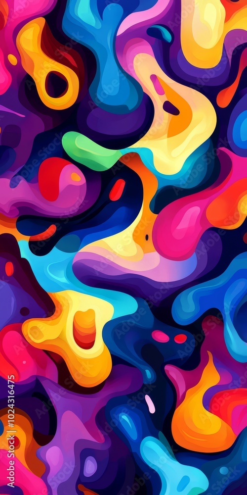 Poster a vivid abstract fluid art piece featuring colorful swirls and organic shapes, creating a dynamic an