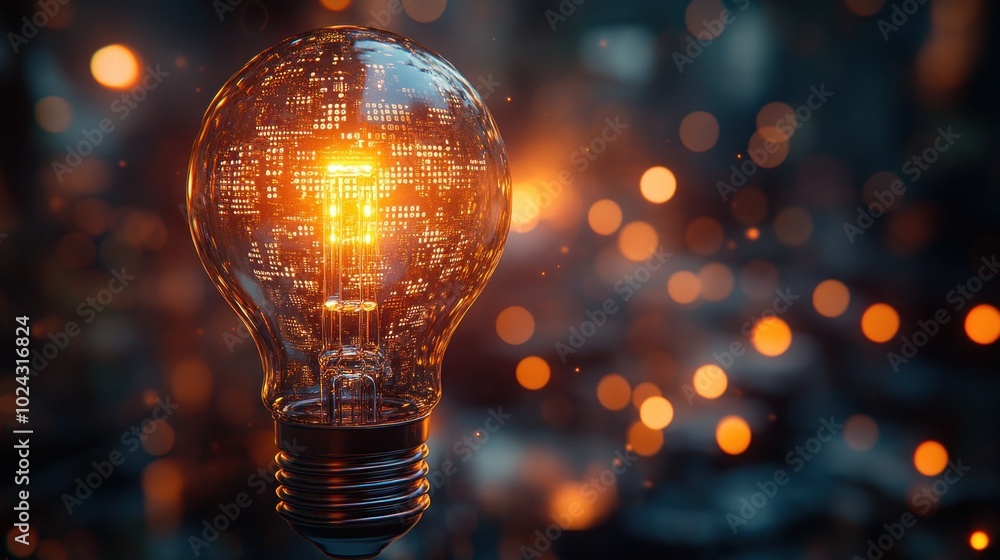 Poster a glowing light bulb with a circuit board pattern inside.