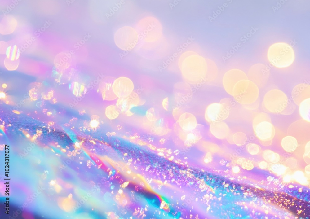 Poster mesmerizing holographic light effect background featuring soft bokeh in white and blue hues, creatin