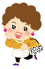 るんるんのおでかけする大阪のおばちゃんのイラスト全身