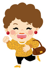 おでかけする笑顔の大阪のおばちゃんのイラスト全身