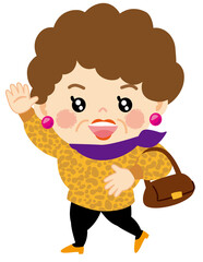 おでかけする大阪のおばちゃんのイラスト