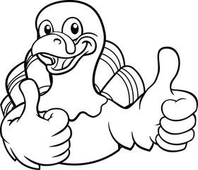 A turkey Thanksgiving cartoon bird Christmas mascot giving a thumbs up