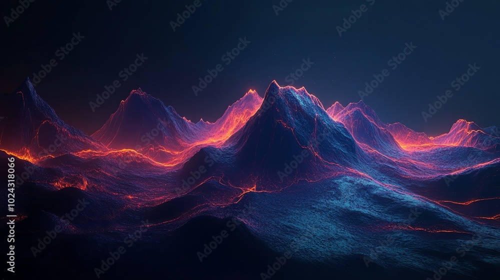 Poster abstract mountain range with glowing lines.