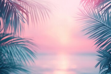 Palm leaves with a pink sunset. Perfect for summery, tropical designs, vacation-themed visuals, or creating a sense of calmness and tranquility.