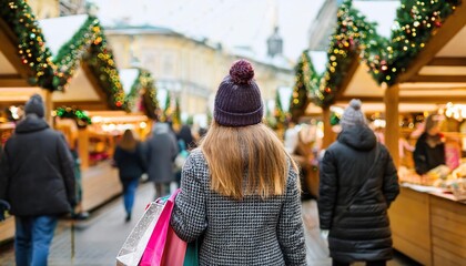 Obraz premium Girl walking on Christmas Market