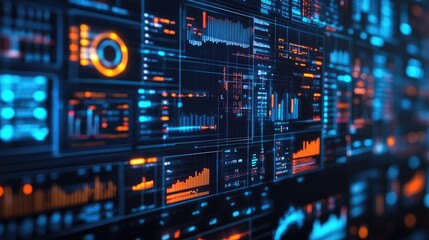 Fototapeta premium Futuristic digital dashboard display. Perfect for illustrating concepts of technology, data analysis, and progress.