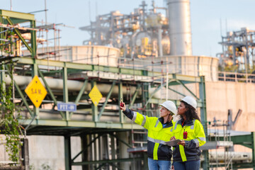 Engineers Inspecting Industrial Facility: Safety, Construction, and Project Management in a Manufacturing Plant
