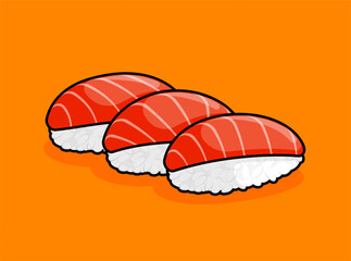 illustration of fresh raw salmon sushi in line art style. Can be used for restaurants, cafes, local street food, cookbook menu covers