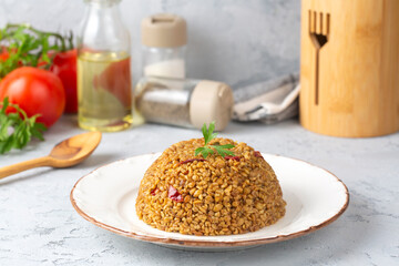 Bulgur pilaf with Siyez wheat and vegetables (Turkish name; siyez bulgur pilavi)