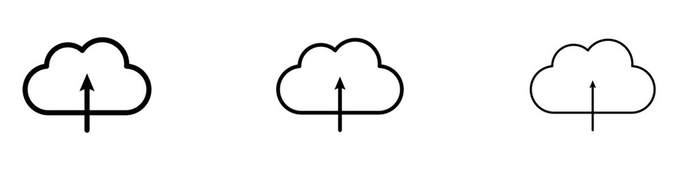 Cloud upload icon in tree different line stroke sizes.