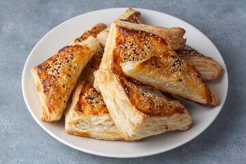Cheese puff pastry in triangle shape - Turkish name; milfoy borek