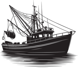 Fishing boat silhouette vector illustration isolated on a white background