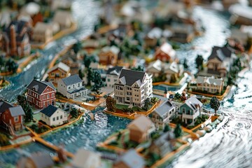 Flood map showing evacuation zones in a coastal town, residents reviewing the map to know where to go during a hurric